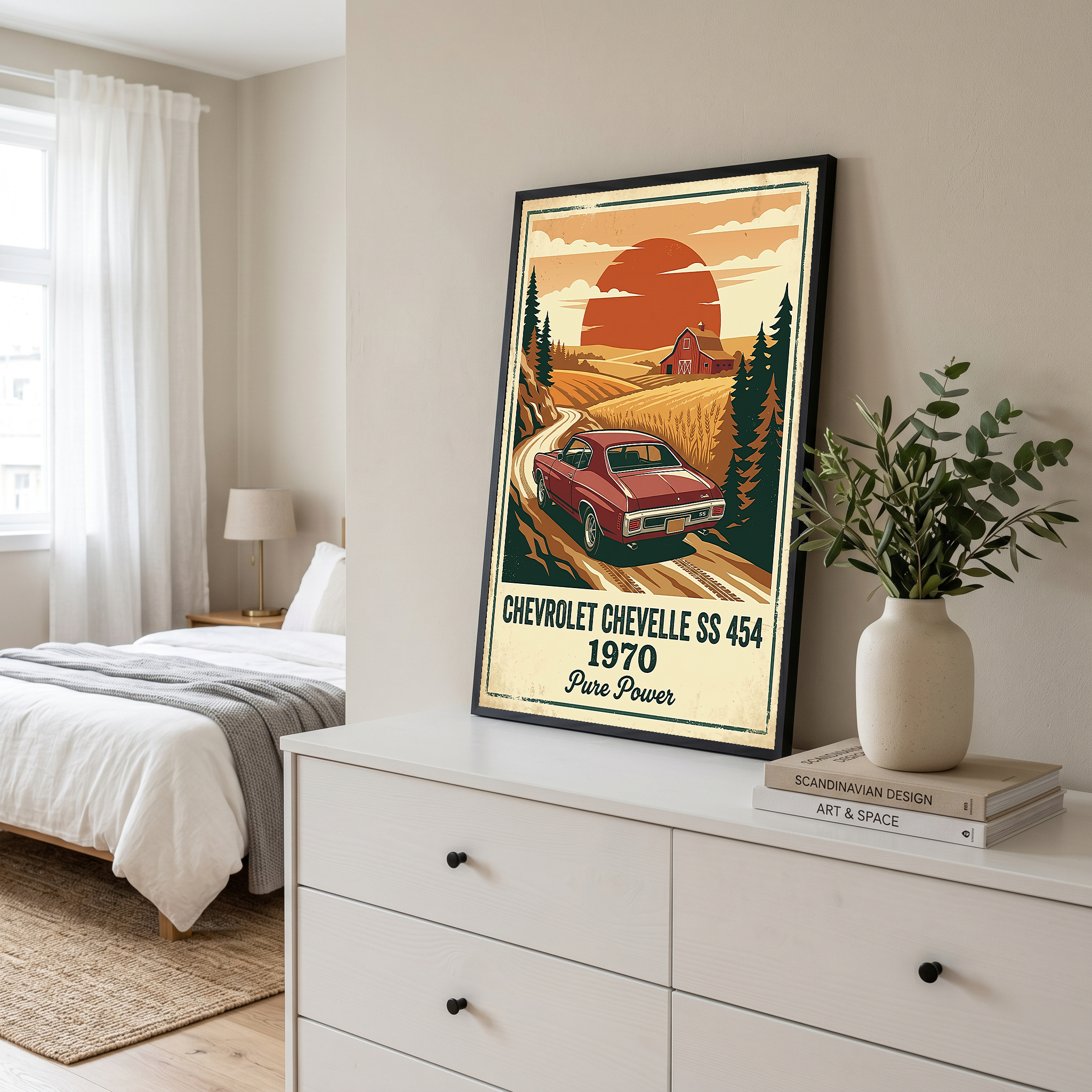Chevrolet Chevelle SS 454 1970 V5 Poster — Vintage Muscle Car Country Lane Sunset