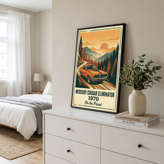 Mercury Cougar Eliminator 1970 V2 Poster — Vintage Muscle Car Pine Forest Sunset