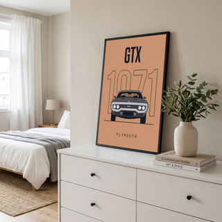 Plymouth GTX 1971 Minimalist Poster — Peach B-Body Muscle Line Art