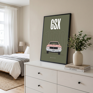 Buick GSX 1970 Minimalist Poster — Olive Sage Muscle Car Line Art