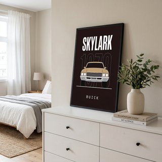 Buick Skylark 1970 Minimalist Poster — Tan on Espresso Muscle Car Line Art