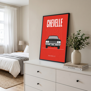 Chevrolet Chevelle 1968 V2 Minimalist Poster — Crimson Sedan Muscle Line Art