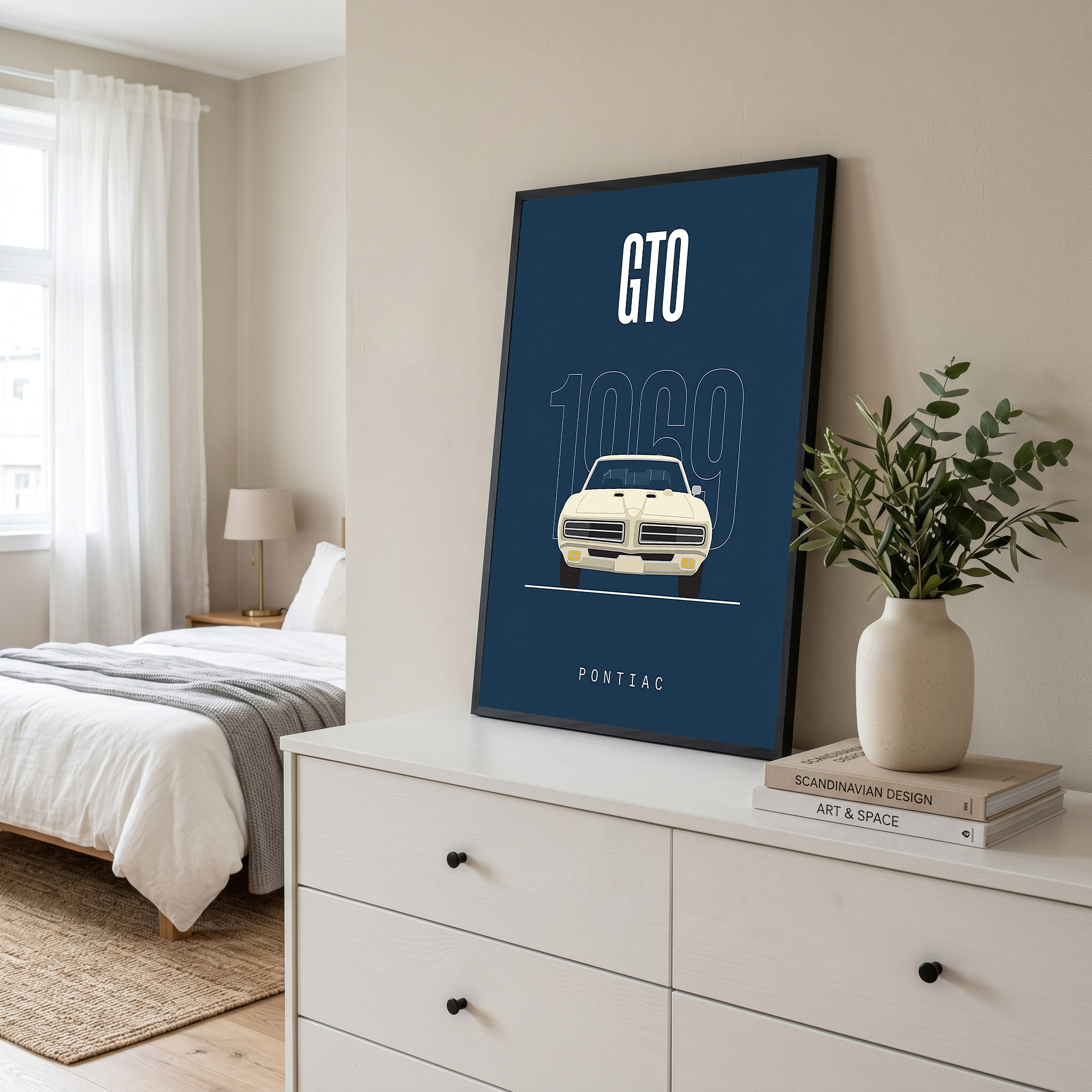 Pontiac GTO 1969 Minimalist Poster — Navy Muscle Car Line Art