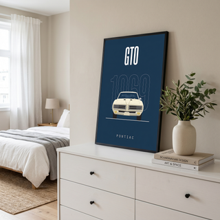 Pontiac GTO 1969 Minimalist Poster — Navy Muscle Car Line Art