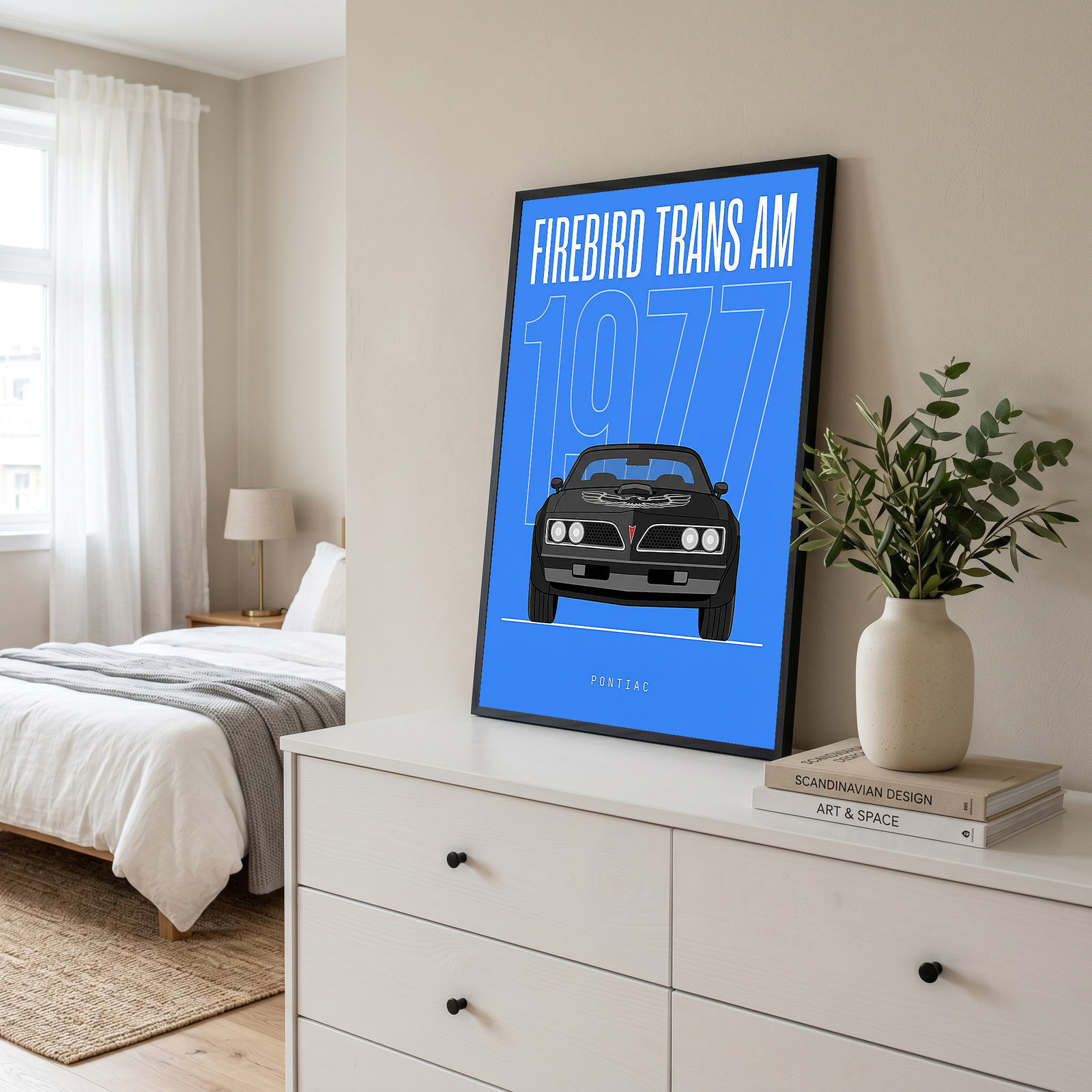 Pontiac Firebird Trans Am 1977 V2 Royal Blue Minimalist Poster — Bandit Muscle Line Art