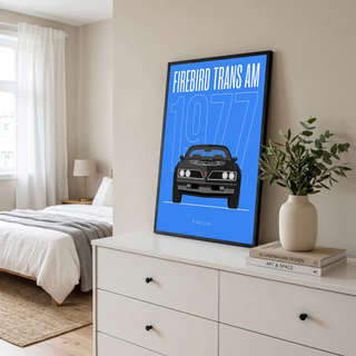 Pontiac Firebird Trans Am 1977 V2 Royal Blue Minimalist Poster — Bandit Muscle Line Art