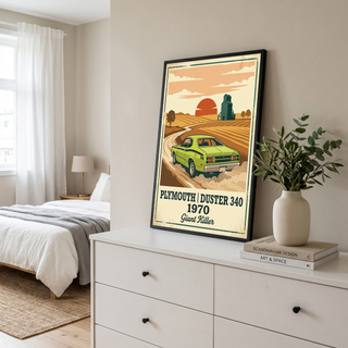 Plymouth Duster 340 1970 Poster — Vintage Muscle Car Country Wheat Print
