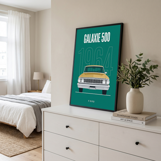 Ford Galaxie 500 1964 Minimalist Poster — Teal Full-Size Classic Line Art