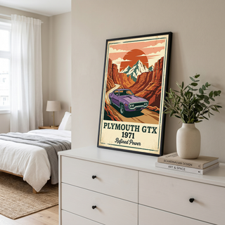 Plymouth GTX 1971 Poster — Vintage Muscle Car Red Rock Canyon Print