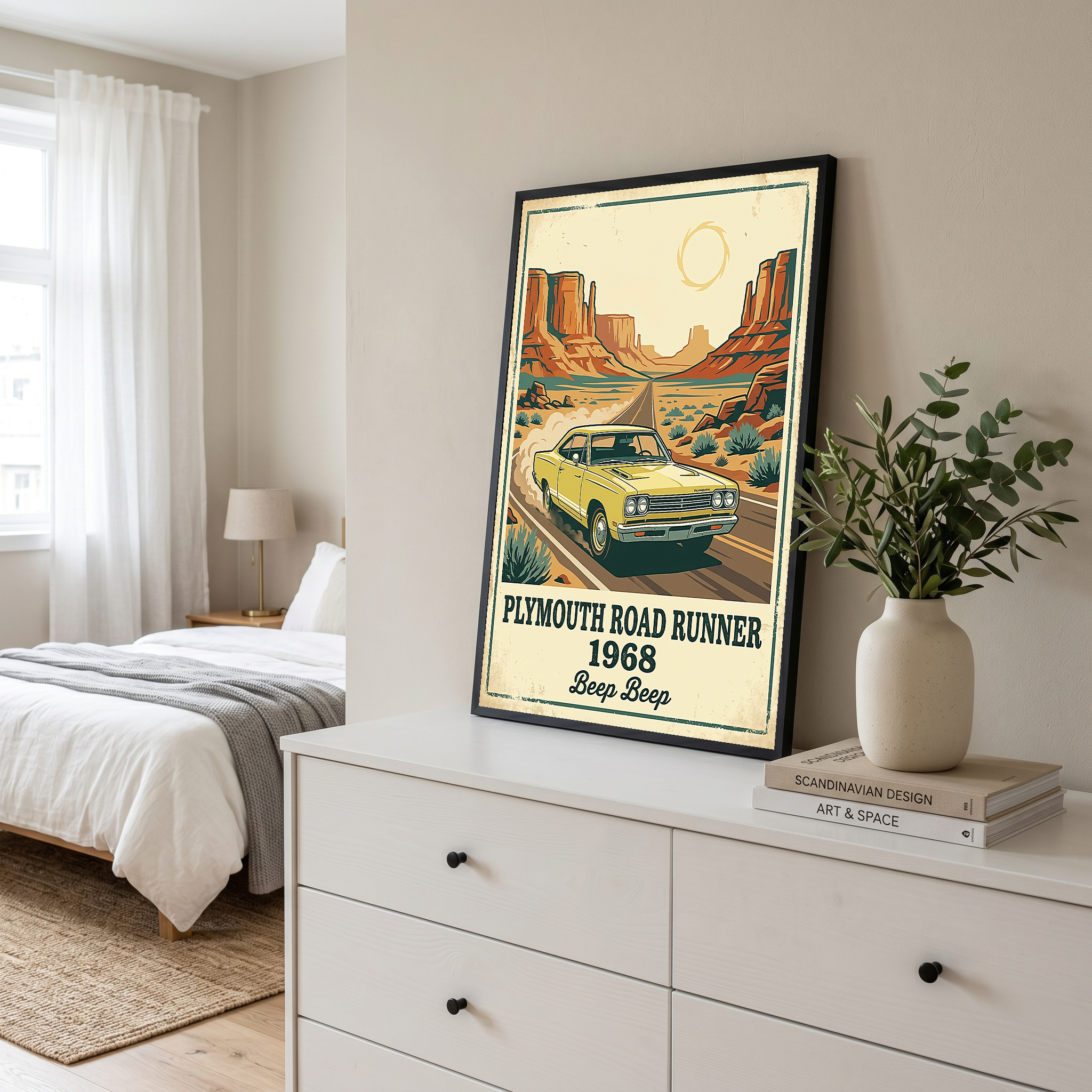 Plymouth Road Runner 1968 Poster — Vintage Muscle Car Monument Valley Print