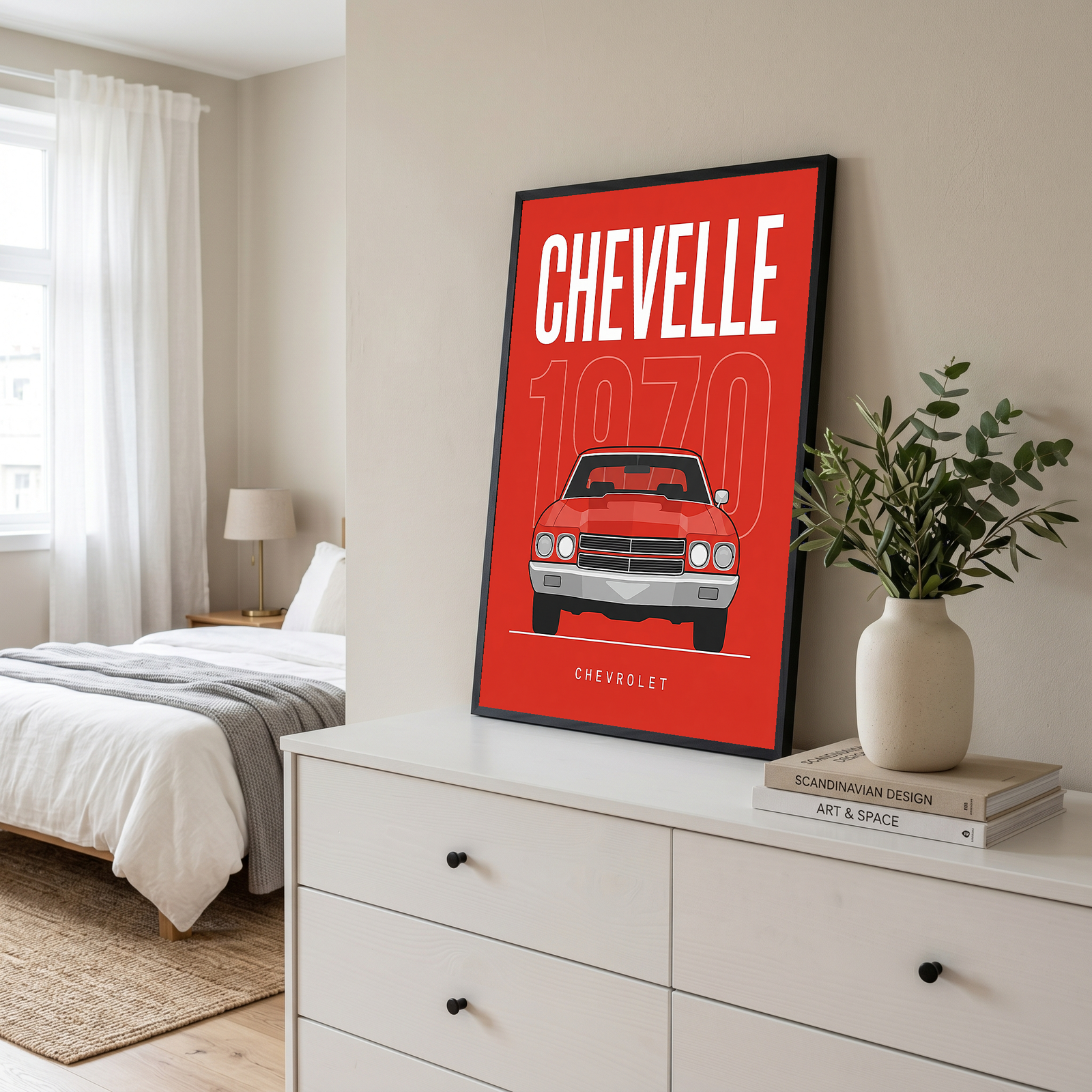 Chevrolet Chevelle 1970 Minimalist Poster — Red Muscle Car Line Art