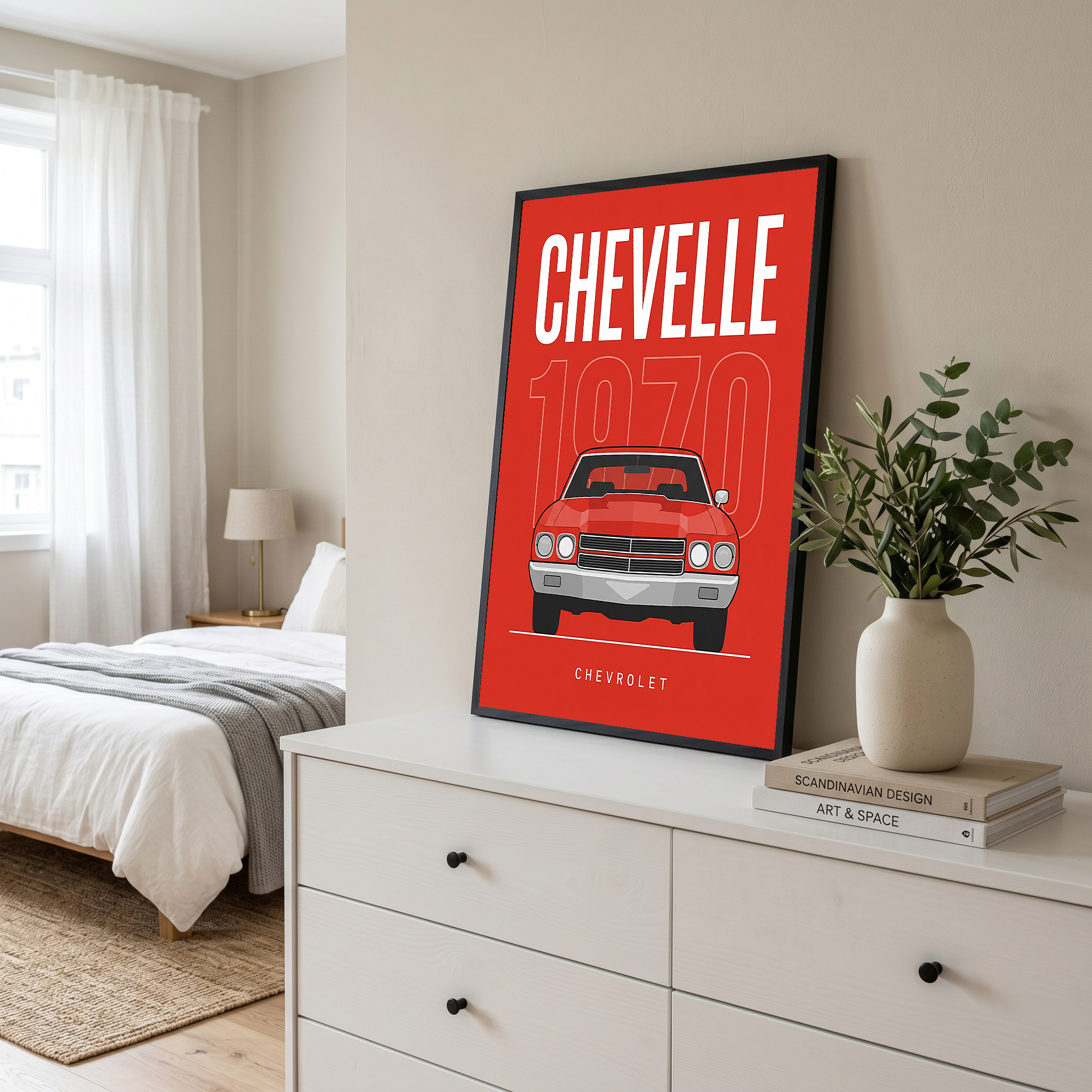 Chevrolet Chevelle 1970 Minimalist Poster — Red Muscle Car Line Art