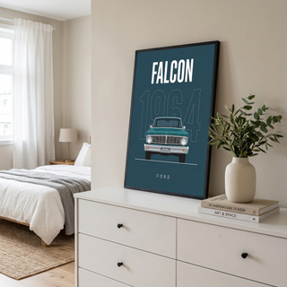 Ford Falcon 1964 Minimalist Poster — Teal Compact Muscle Line Art