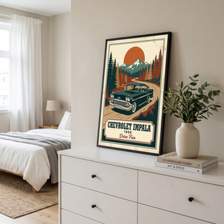 Chevrolet Impala 1958 Poster — Vintage Muscle Mountain Pine Sunset Print