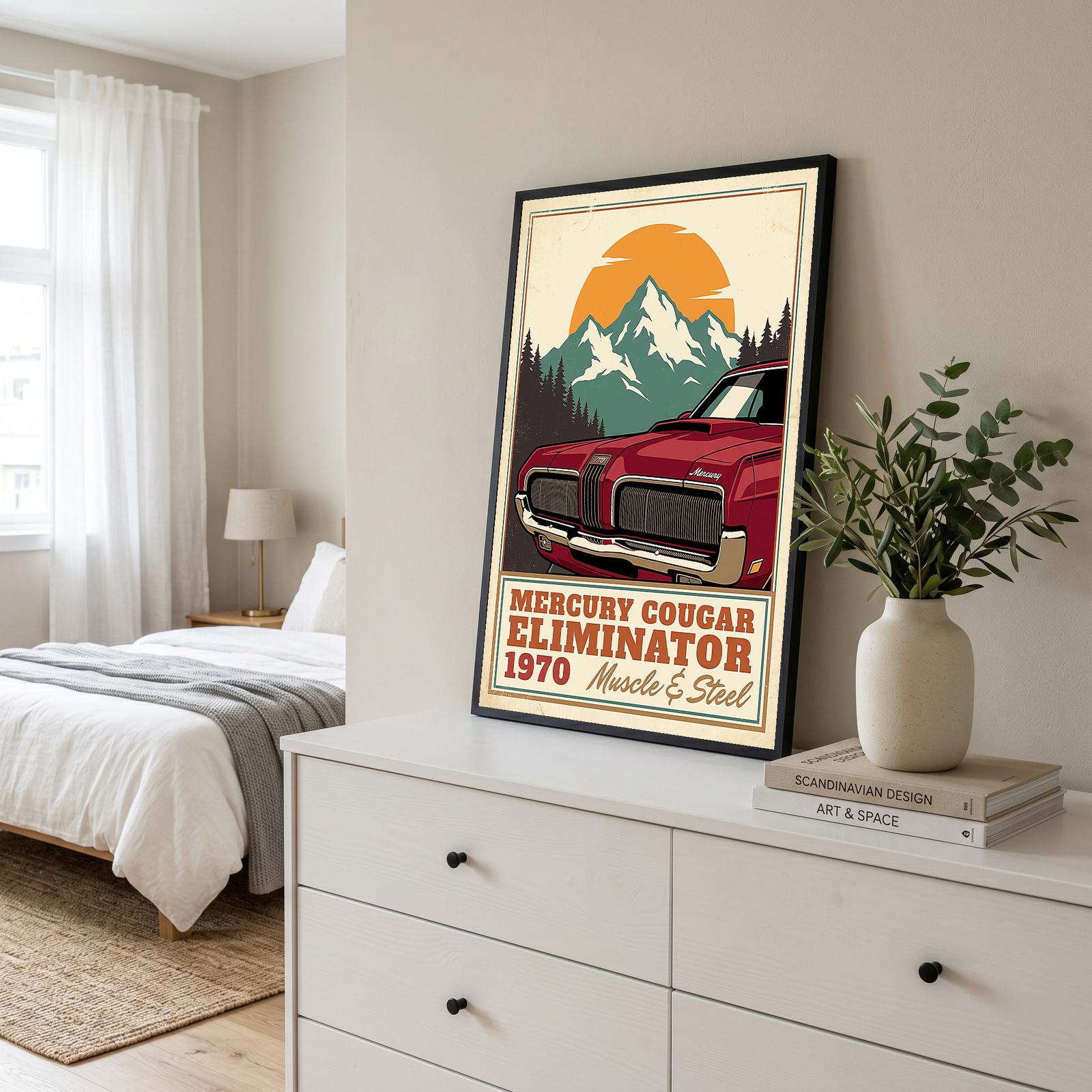 Mercury Cougar Eliminator 1970 V3 Poster — Vintage Muscle Front Grille Mountain Print