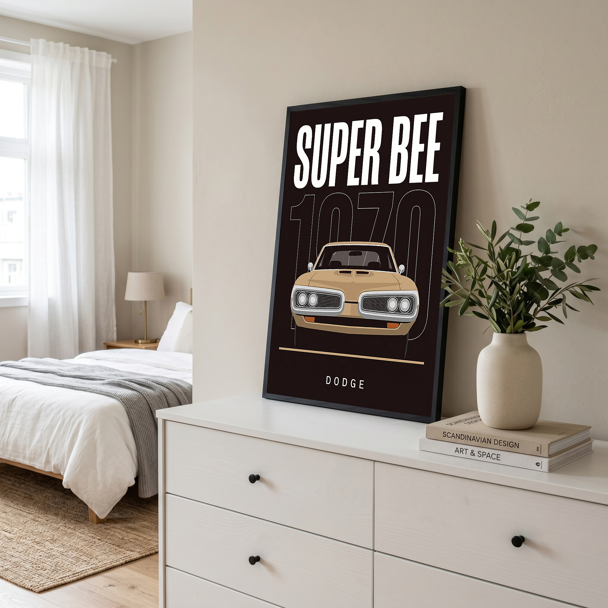 Dodge Super Bee 1970 Minimalist Poster — Black Muscle Car Line Art