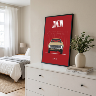 AMC Javelin 1971 Minimalist Poster — Red Muscle Car Line Art