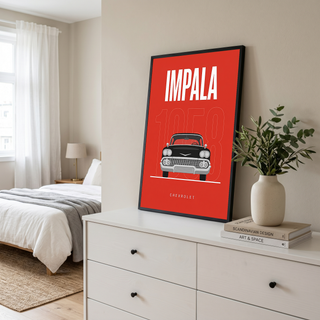 Chevrolet Impala 1958 Minimalist Poster — Red Classic Muscle Line Art