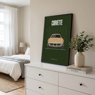 Chevrolet Corvette 1969 Minimalist Poster — Forest Green Muscle Car Line Art