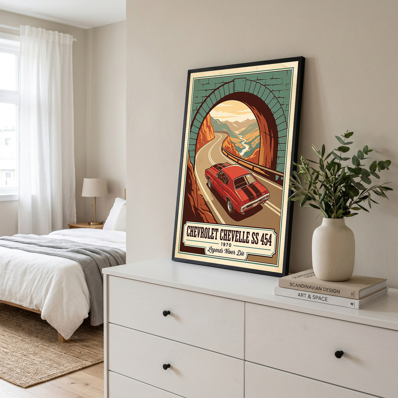 Chevrolet Chevelle SS 454 1970 V9 Stone Tunnel Poster — Vintage Muscle Mountain Pass