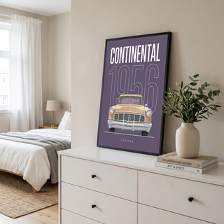 Lincoln Continental 1956 Minimalist Poster — Purple Classic Car Line Art