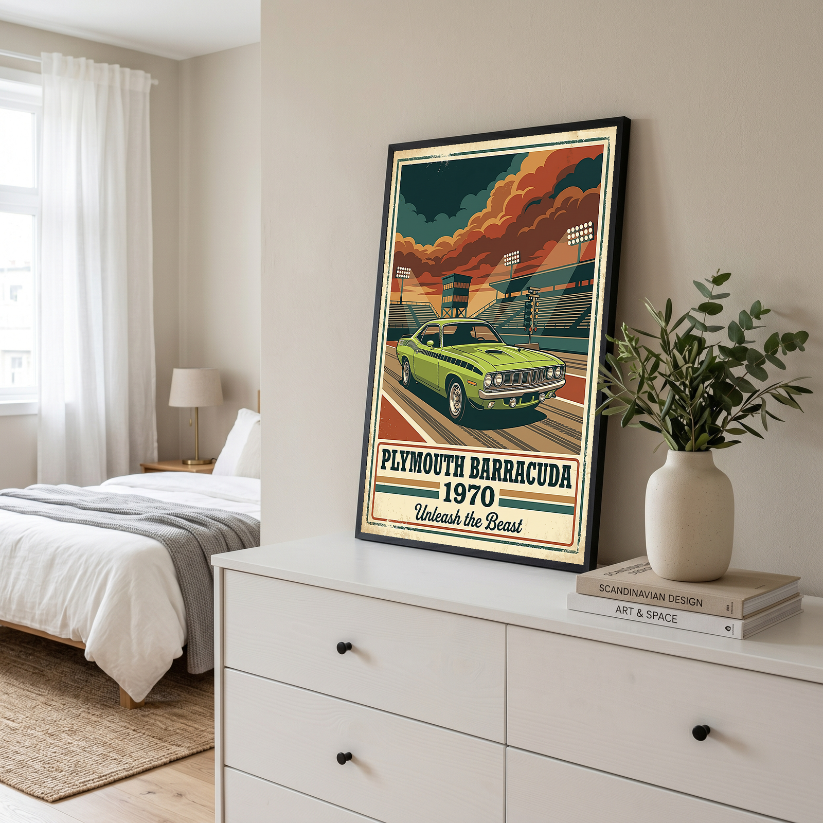 Plymouth Barracuda 1970 Poster — Vintage Muscle Car Race Track Print