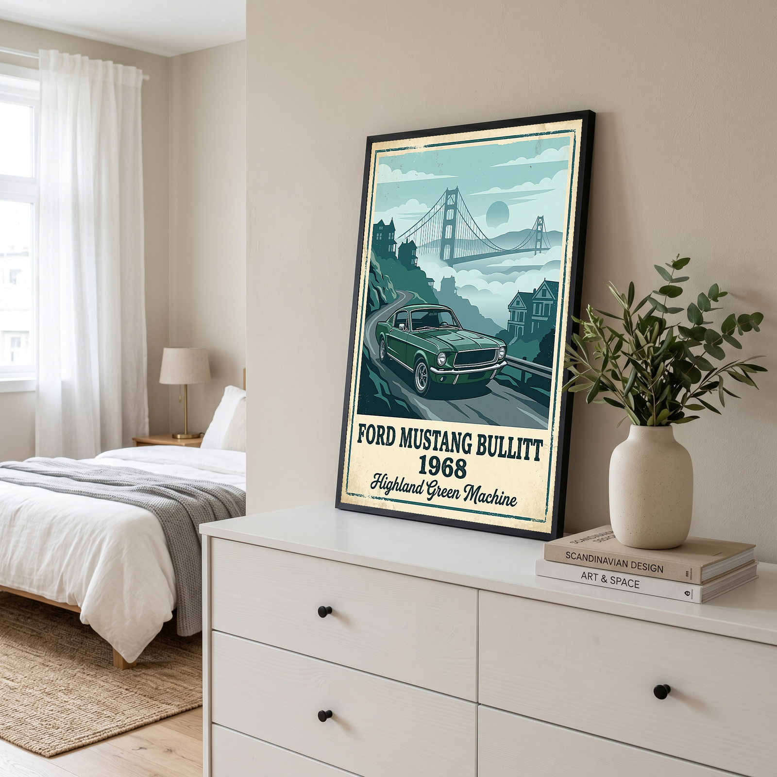 Ford Mustang Bullitt 1968 Poster — Vintage Muscle Car San Francisco Print