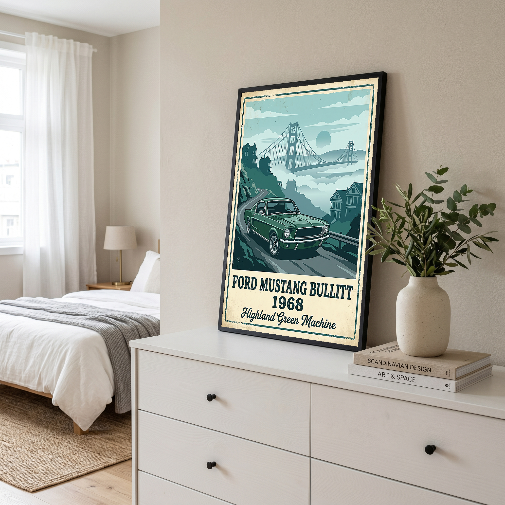 Ford Mustang Bullitt 1968 Poster — Vintage Muscle Car San Francisco Print