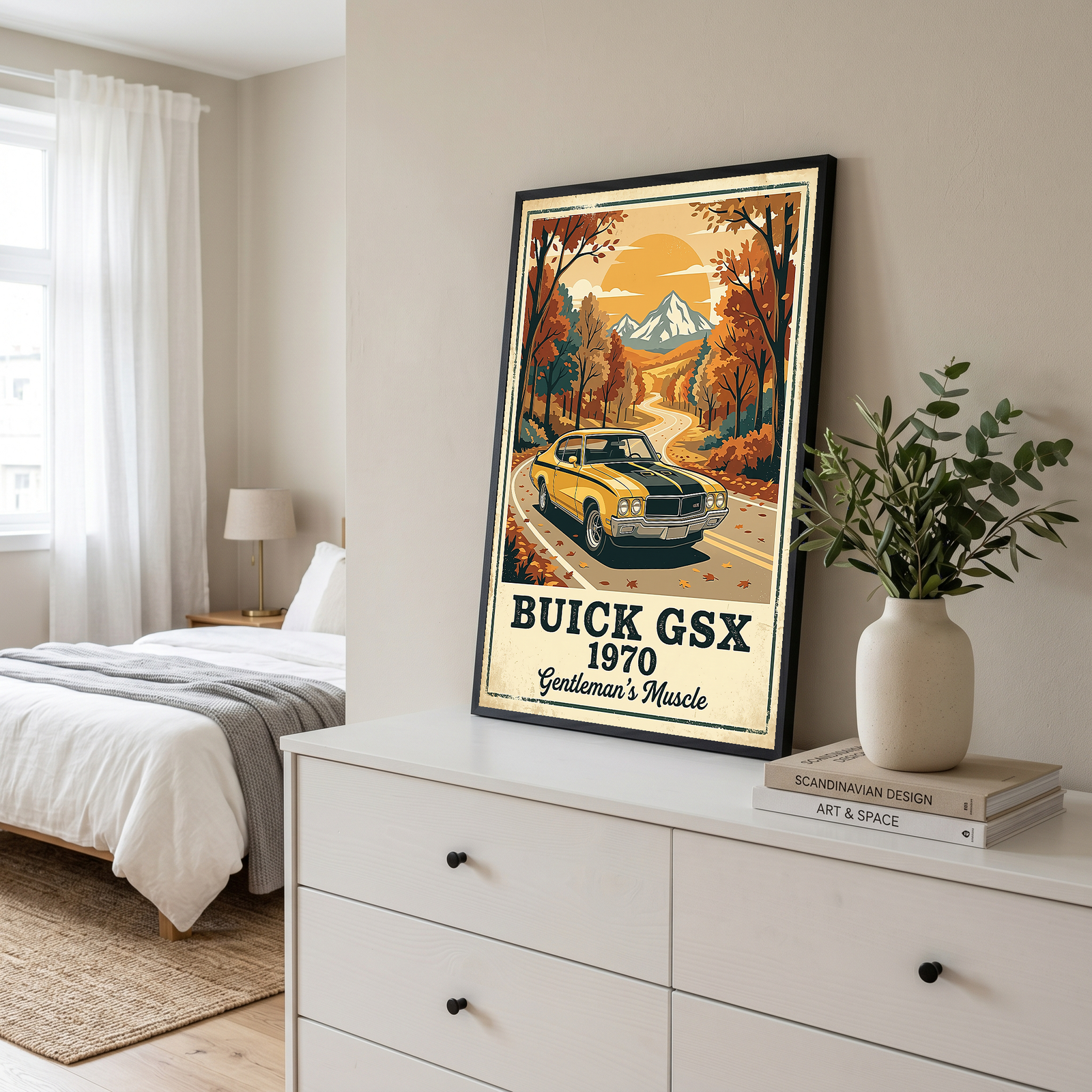 Buick GSX 1970 Poster — Vintage Muscle Car Fall Mountain Road Print
