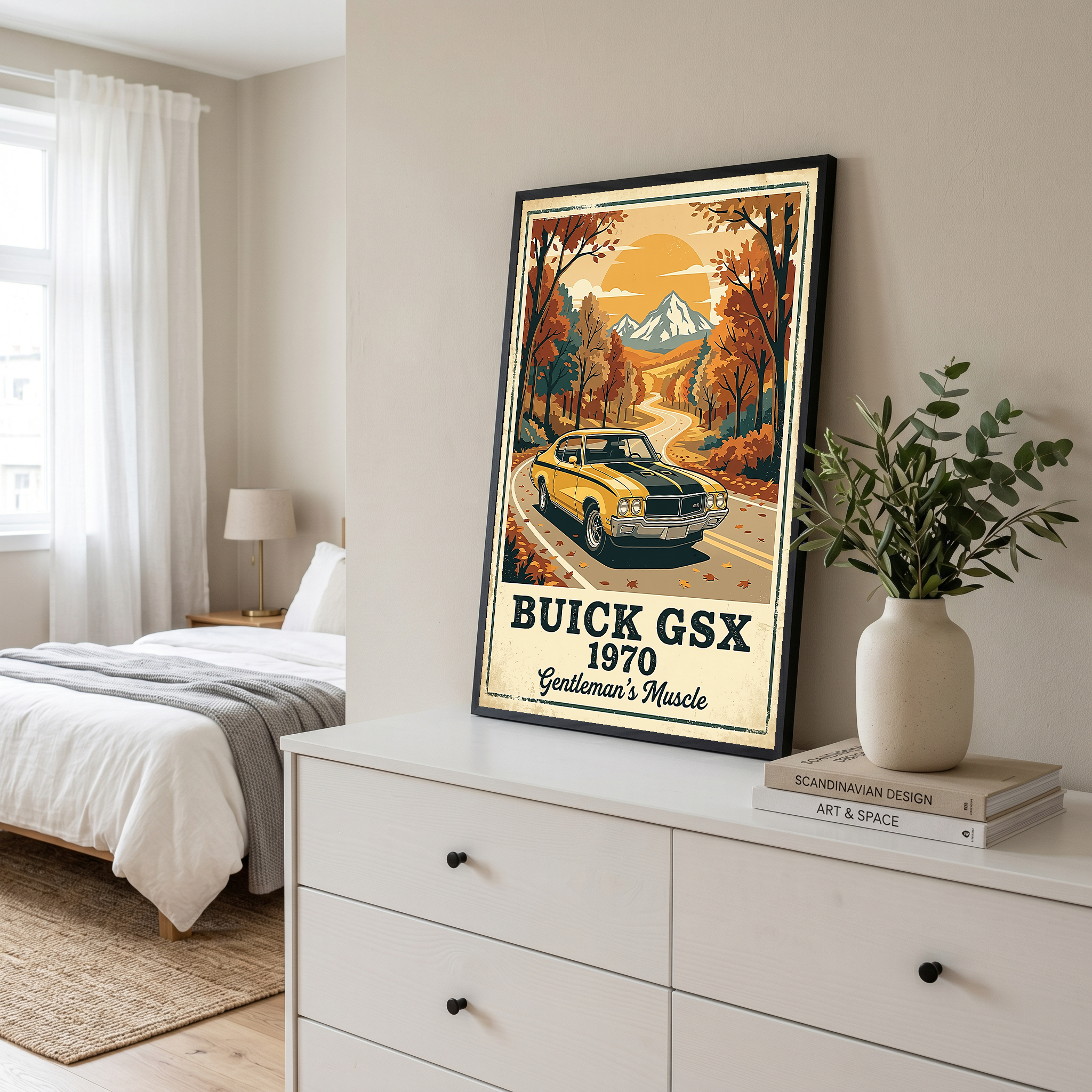Buick GSX 1970 Poster — Vintage Muscle Car Fall Mountain Road Print
