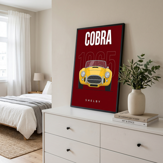 Shelby Cobra 1965 Minimalist Poster — Burgundy Roadster Line Art