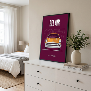 Chevrolet Bel Air 1957 Minimalist Poster — Burgundy Classic Car Line Art