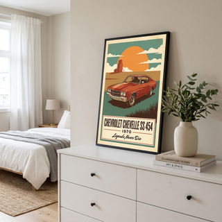 Chevrolet Chevelle SS 454 1970 V8 Sunset Silo Poster — Vintage Muscle Heartland Print