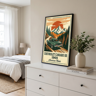 Chevrolet Camaro SS 1969 V2 Poster — Vintage Muscle Car Mountain Pine Print