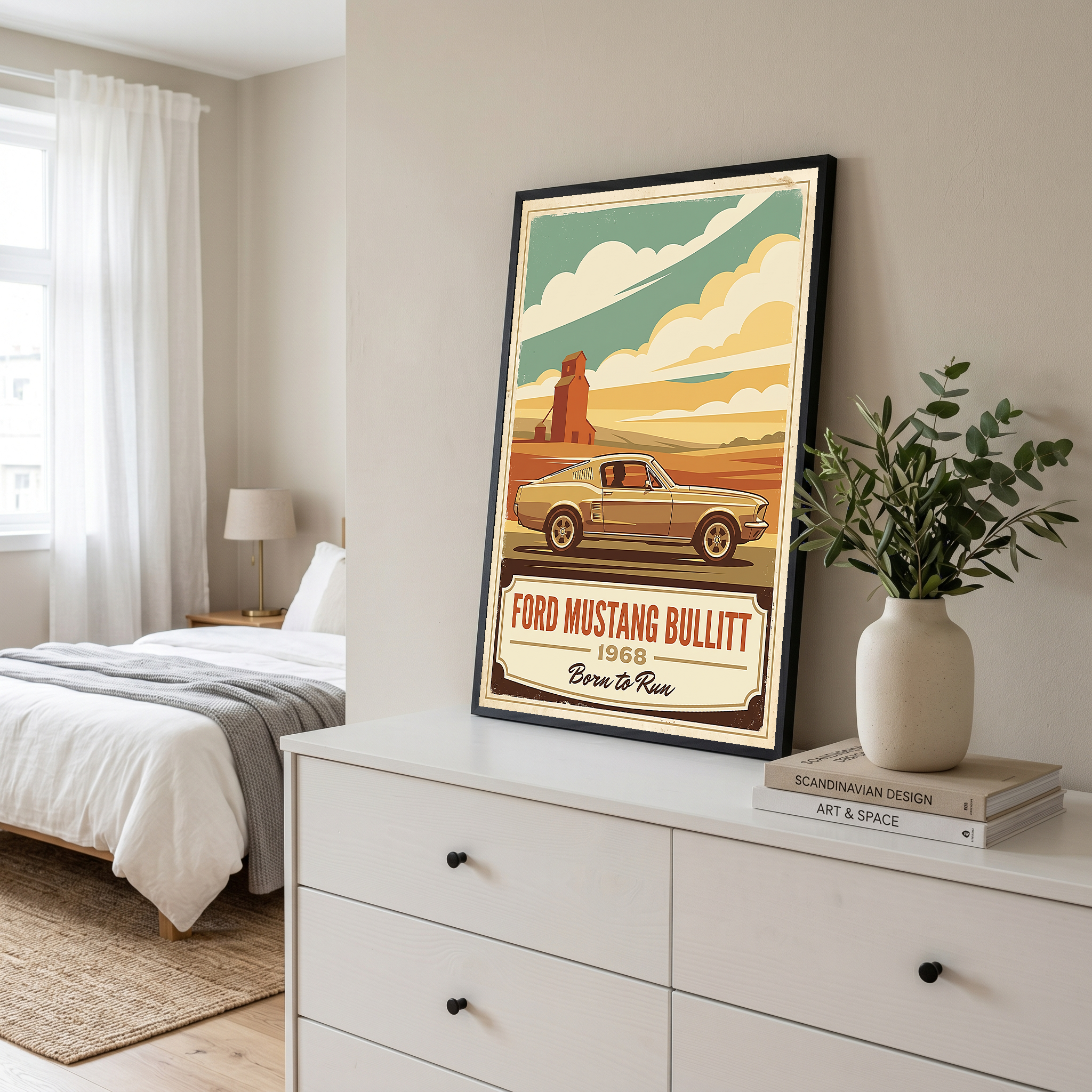 Ford Mustang Bullitt 1968 V2 Poster — Vintage Muscle Country Silo Print