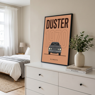 Plymouth Duster 1970 Minimalist Poster — Terracotta Muscle Car Line Art