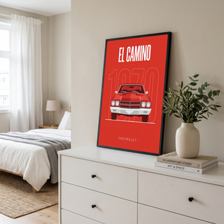 Chevrolet El Camino 1970 Minimalist Poster — Red Muscle Truck Line Art