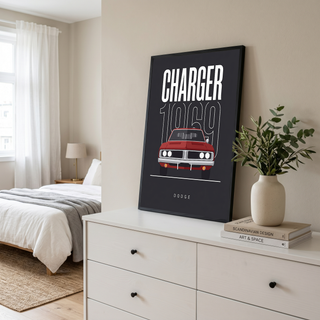Dodge Charger 1969 V2 Charcoal Minimalist Poster — Muscle Car Line Art