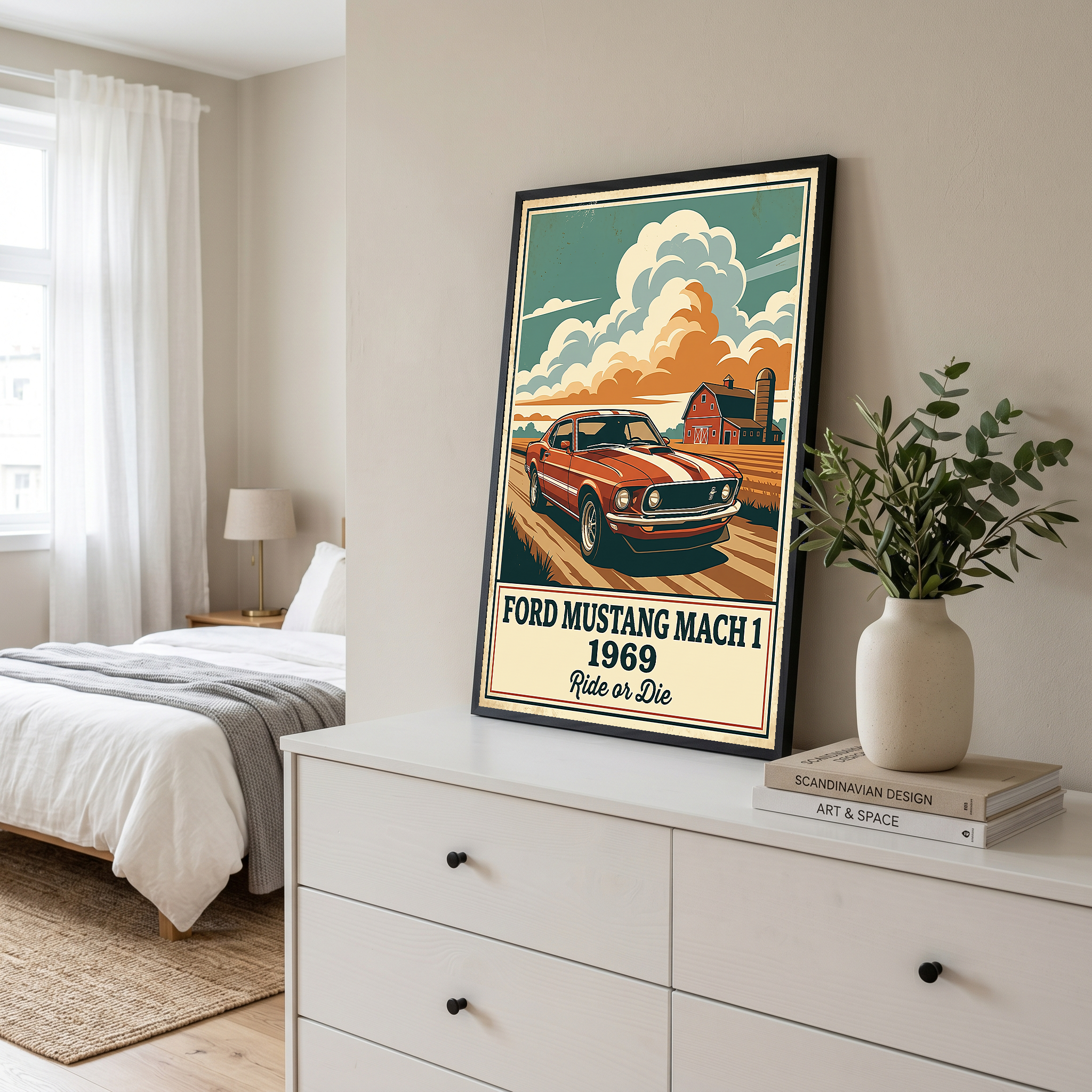 Ford Mustang Mach 1 1969 Poster — Vintage Muscle Country Sky Barn Print