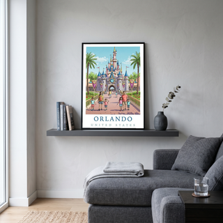 Orlando Florida Travel Poster — Fairy Tale Castle Theme Park Family Print