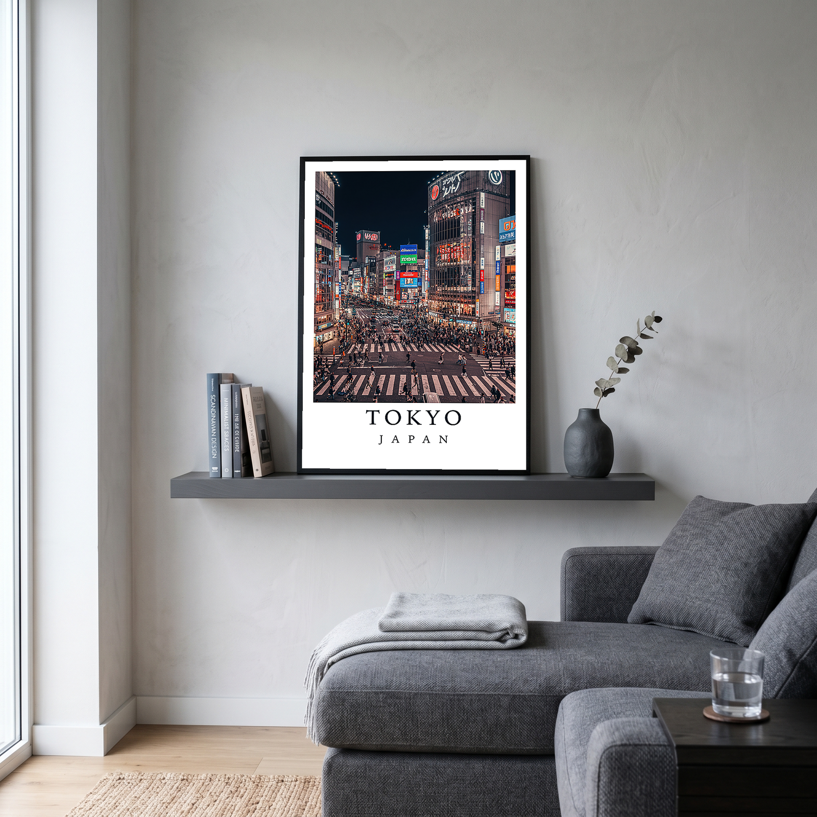 Tokyo Japan Travel Poster — Shibuya Crossing Neon Night Cityscape