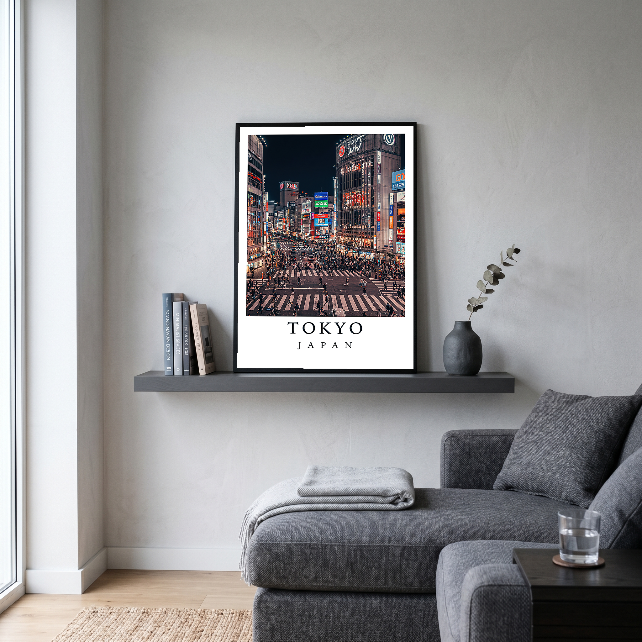 Tokyo Japan Travel Poster — Shibuya Crossing Neon Night Cityscape