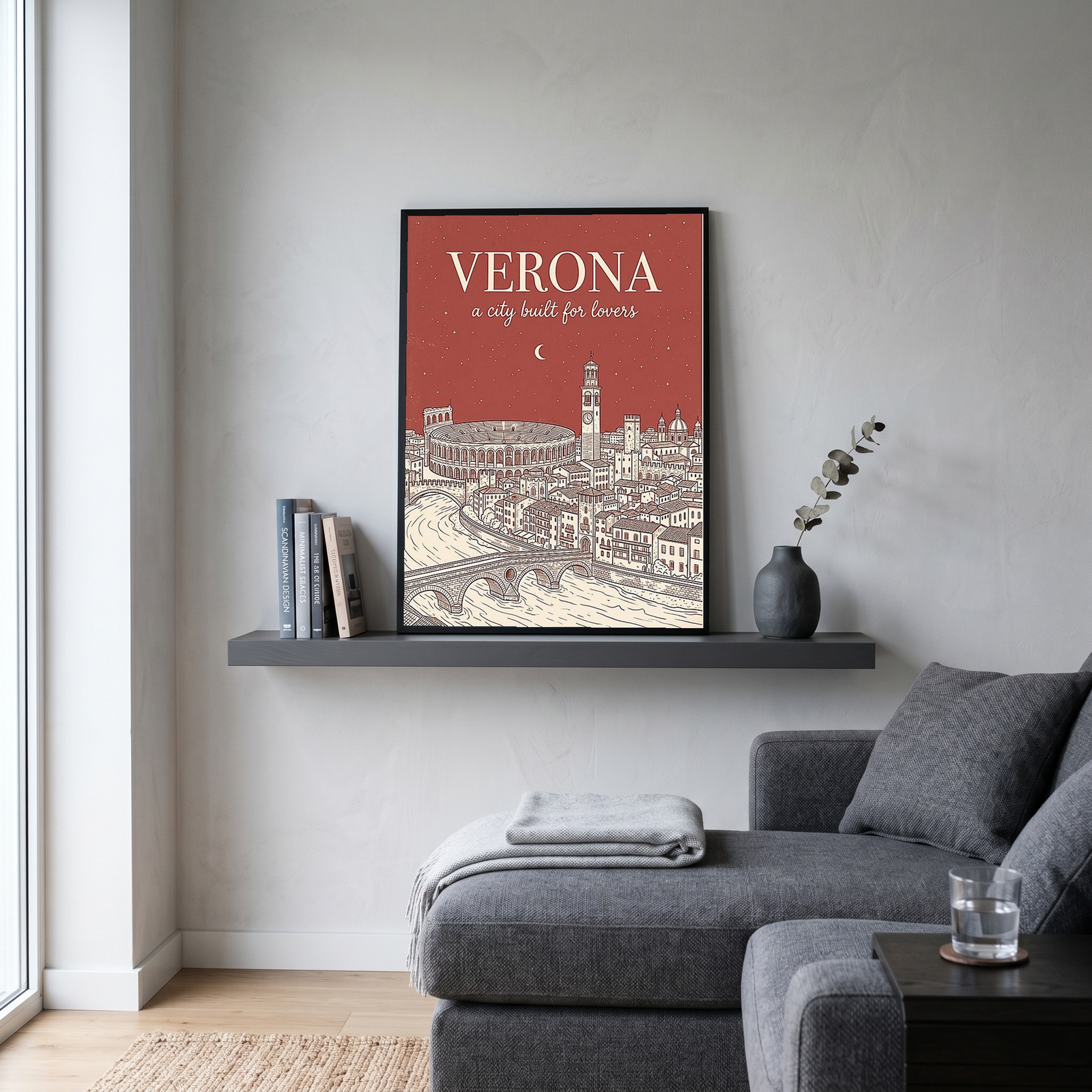 Verona Line Art Print — Rust Arena Ponte Pietra Skyline Wall Art