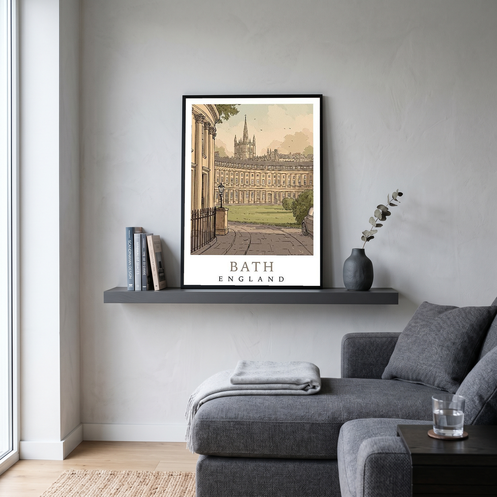 Bath England Travel Poster — Royal Crescent Abbey Georgian Print