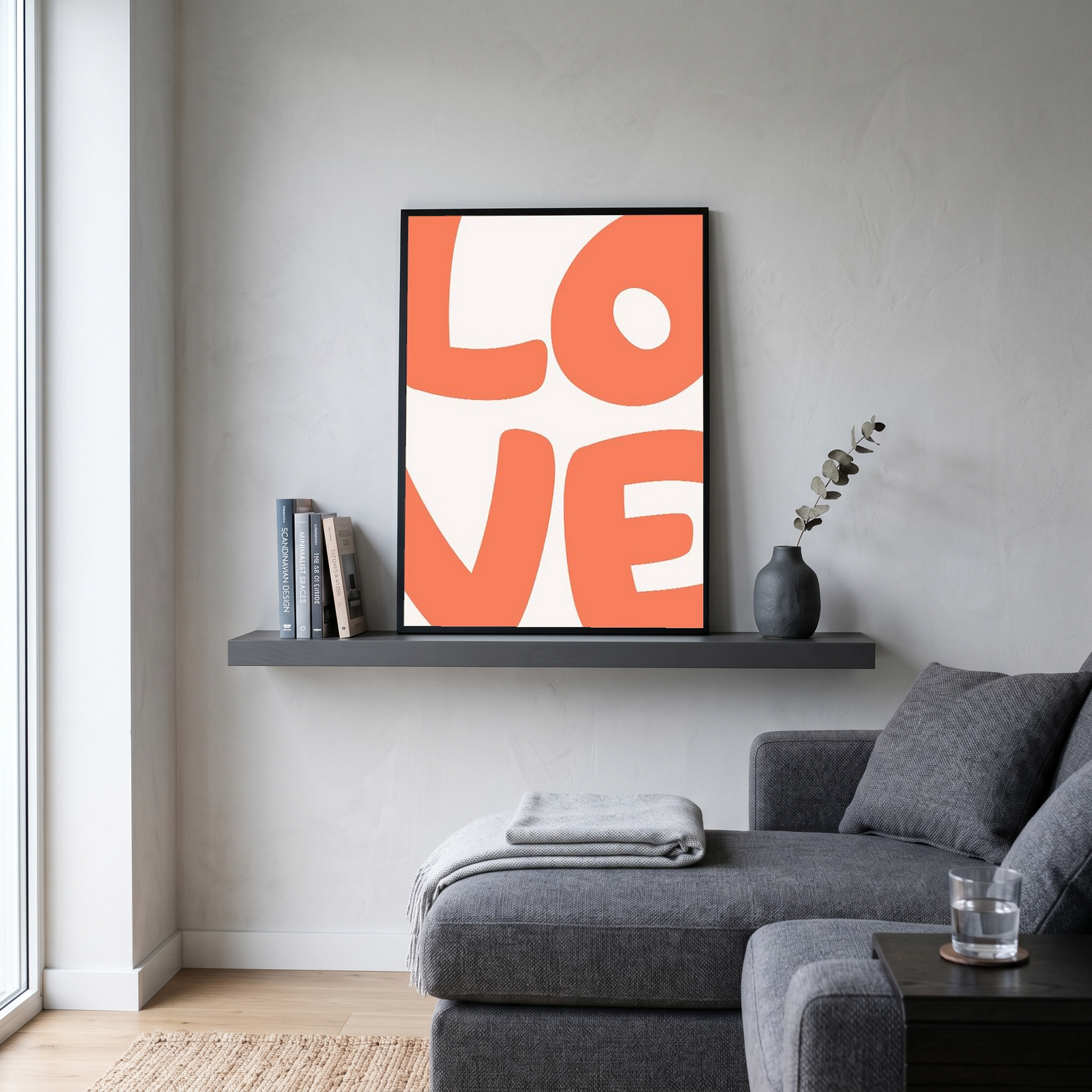 LOVE Poster — Bold Minimalist Typography Orange Wall Art Print