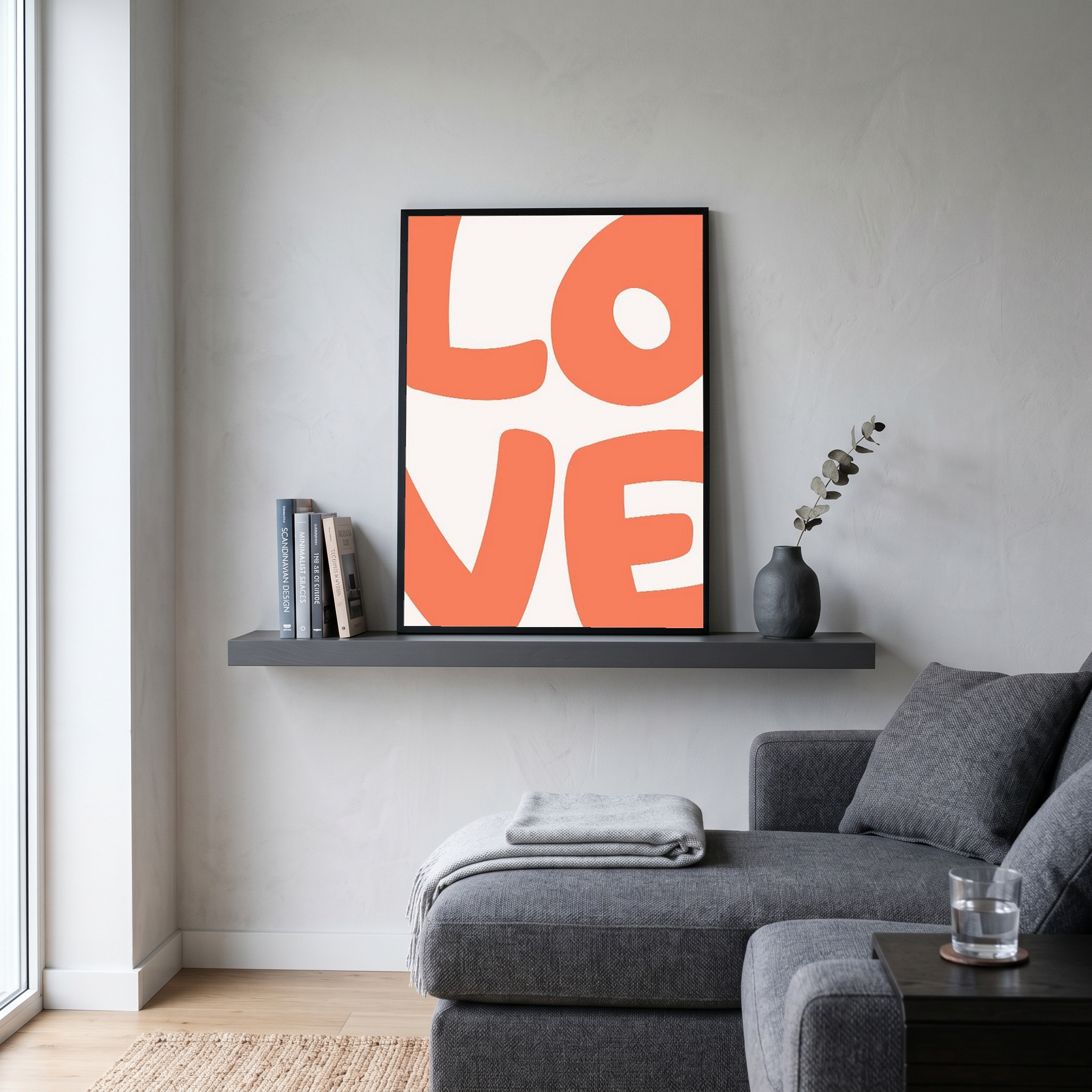 LOVE Poster — Bold Minimalist Typography Orange Wall Art Print