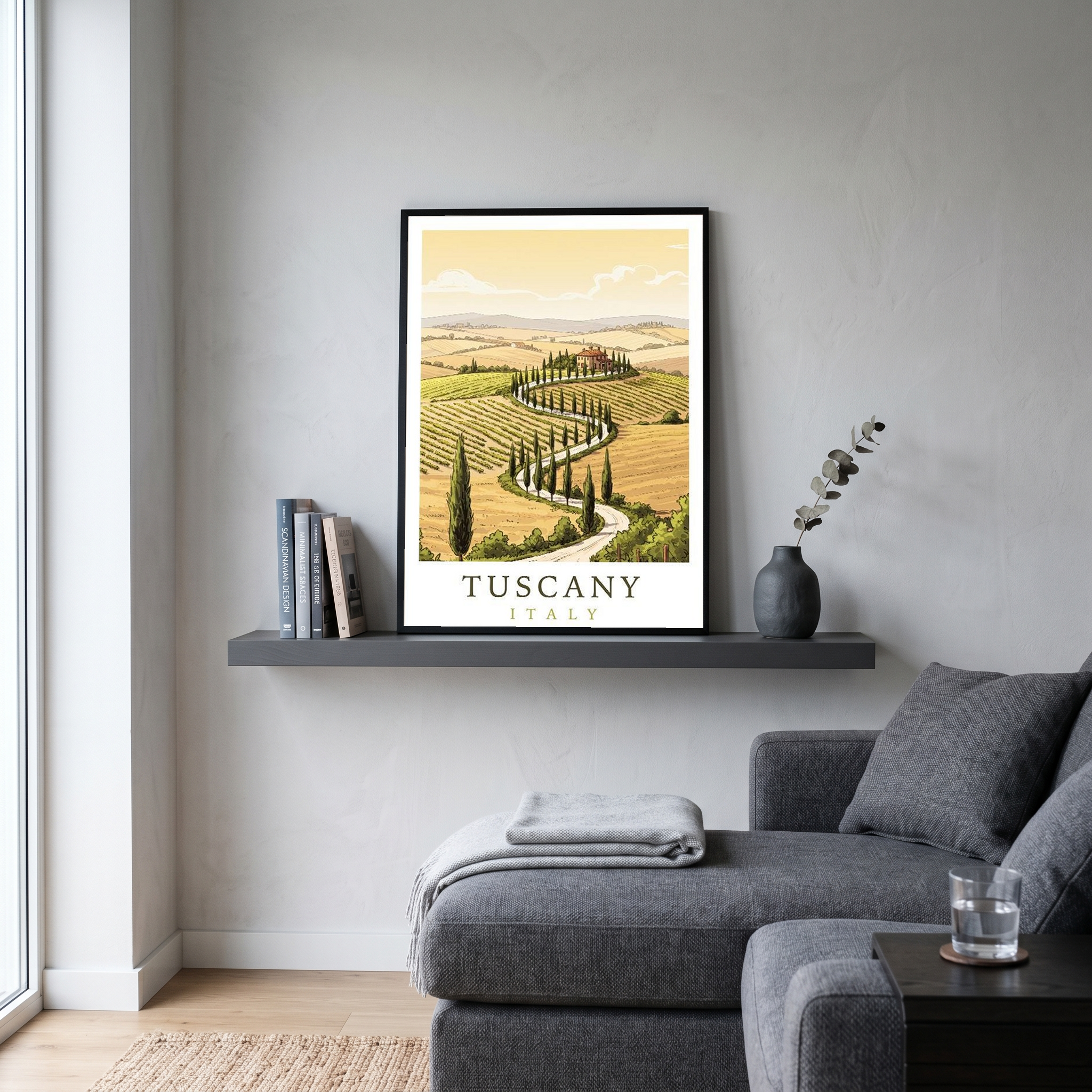 Tuscany Italy Travel Poster — Rolling Hills Cypress Vineyards Print