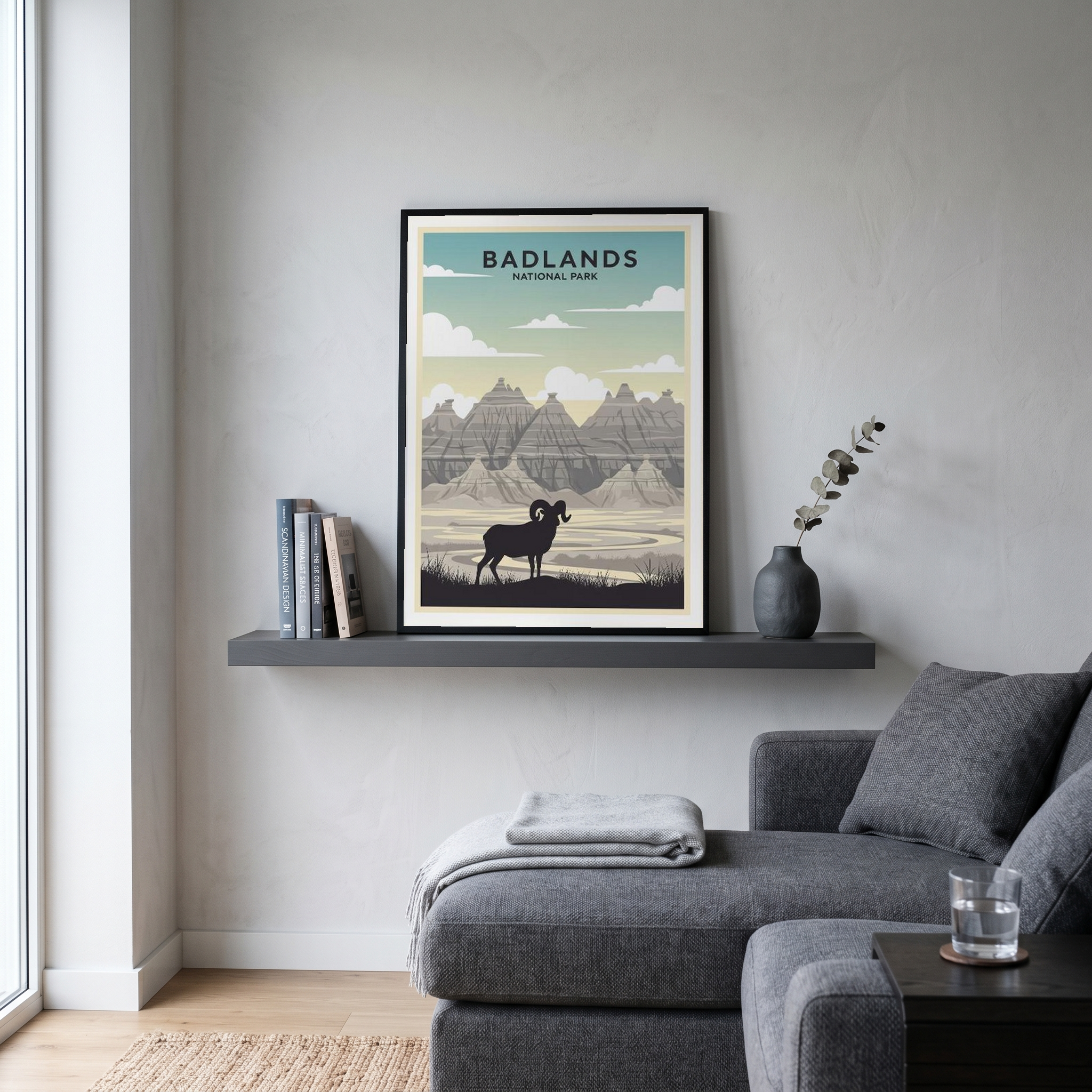 Badlands National Park Poster — Vintage Bighorn Sheep South Dakota Print