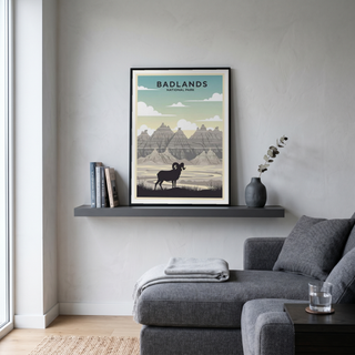 Badlands National Park Poster — Vintage Bighorn Sheep South Dakota Print