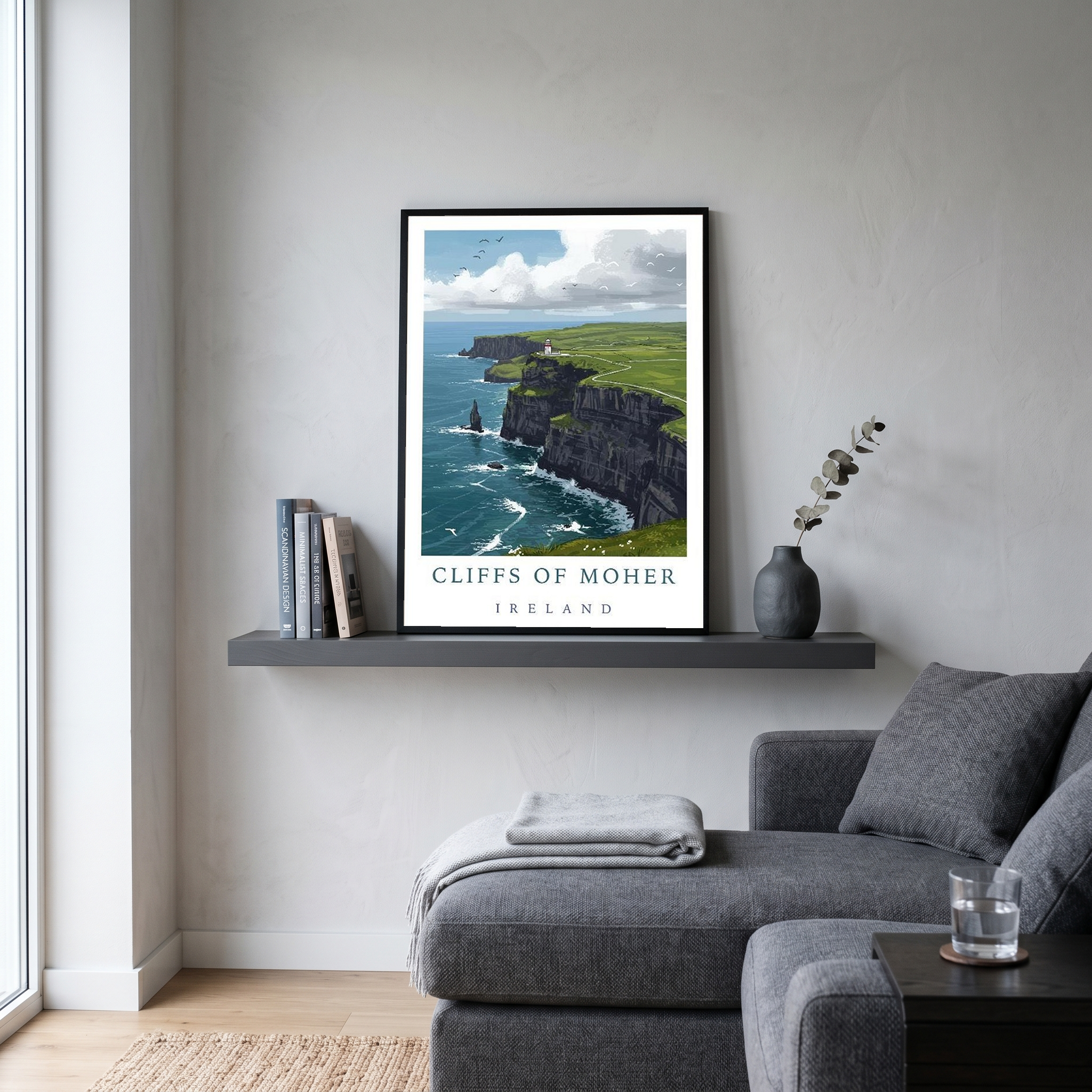 Cliffs of Moher Ireland Travel Poster — Coastal Lighthouse Atlantic Print